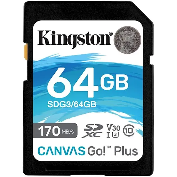 მეხსიერების ბარათი Kingston SDG3/64GB 64GB SDXC C10 UHS-I U3 R170/W70MB/s Canvas Go Plus  - Primestore.ge