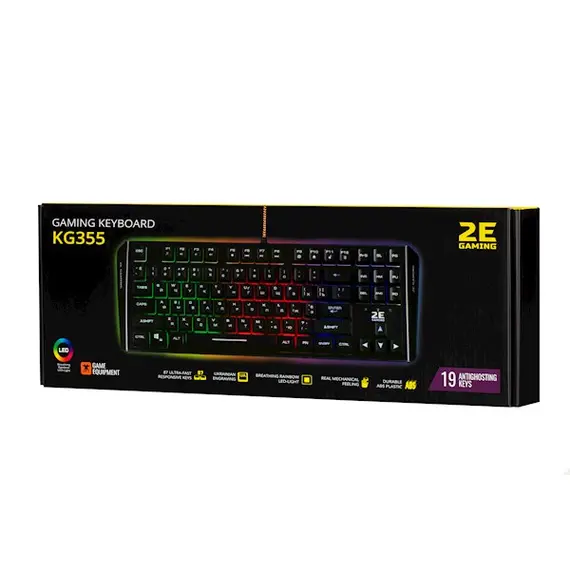 კლავიატურა 2E KG355 LED, USB, Wired, Gaming Keyboard Black , 2 image - Primestore.ge