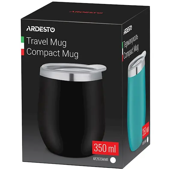 თერმო ჭიქა Ardesto AR2635MMB 350ml Travel mug Compact mug Black , 3 image - Primestore.ge