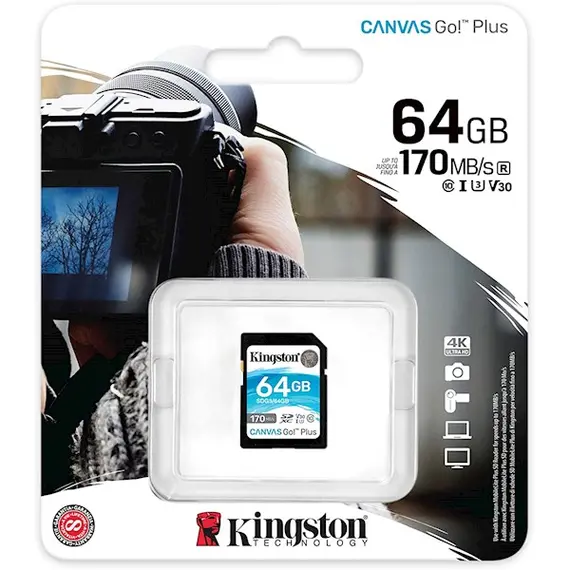 მეხსიერების ბარათი Kingston SDG3/64GB 64GB SDXC C10 UHS-I U3 R170/W70MB/s Canvas Go Plus , 2 image - Primestore.ge