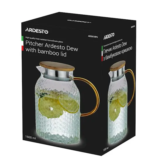დოქი Ardesto AR2615PG 1500ml, Pitcher Dew With Bamboo Lid , 2 image - Primestore.ge