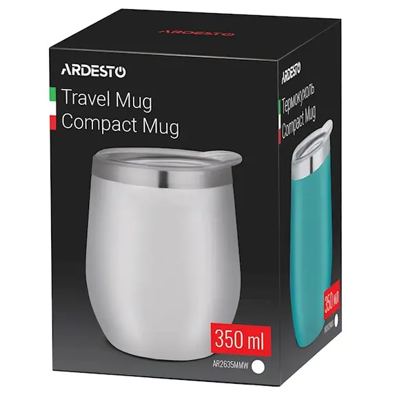 თერმო ჭიქა Ardesto AR2635MMW 350ml Travel mug Compact mug white , 3 image - Primestore.ge