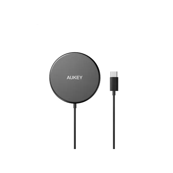 Wireless Charger Aukey Qi-Compatible Snap On 15W Wireless Fast Wireless Charger Magsafe Compatible Black (LC-A1)
