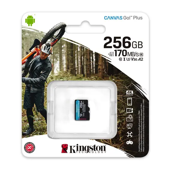 მეხსიერების ბარათი Kingston 256GB microSDXC C10 UHS-I U3 A2 R170/W90MB/s + SD , 3 image - Primestore.ge