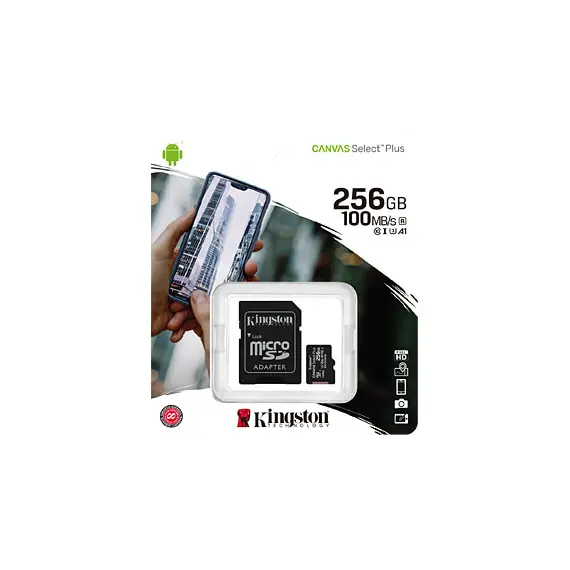 მეხსიერების ბარათი Kingston 256GB microSDXC C10 UHS-I R100/W85MB/s Canvas Select Plus + SD , 3 image - Primestore.ge