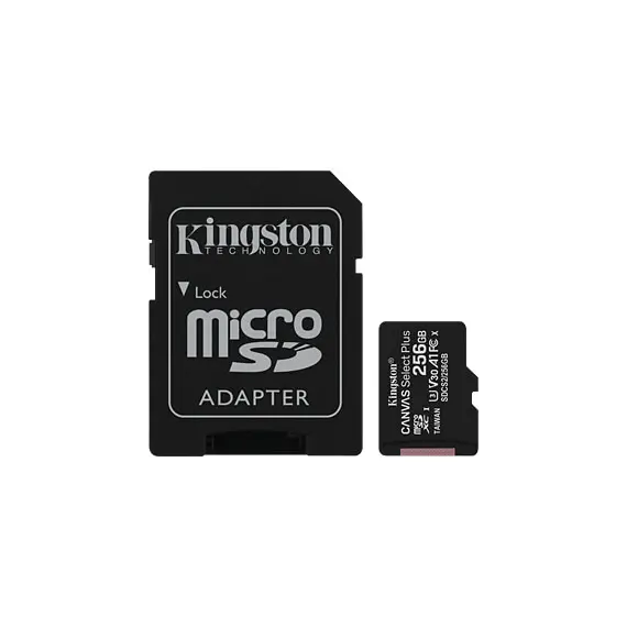 მეხსიერების ბარათი Kingston 256GB microSDXC C10 UHS-I R100/W85MB/s Canvas Select Plus + SD  - Primestore.ge