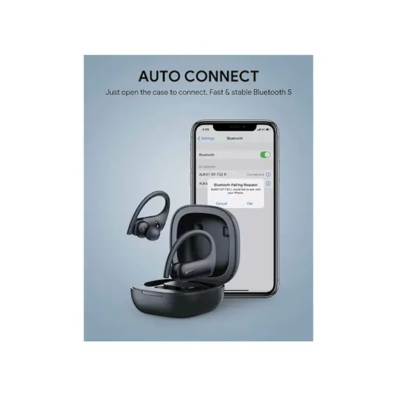 Wireless Headphone AUKEY EP-T32 Wireless Charging Earbuds Elevation Over-Ear IPX8 with CVC 8.0 Black, 2 image