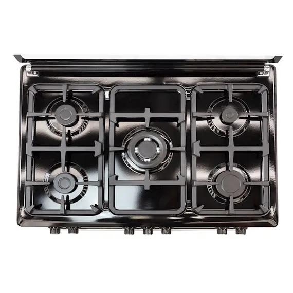 Gas cooker Oz OE 9050 BL OBig90X60B5E Cooker, 5Gas, Wok, Oven-Electric, 7Function, Turnspit, Cast Iron, 90x60x85, Black, Top glass, 3 image