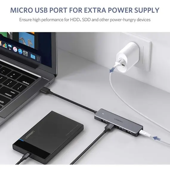 USB ჰაბი UGREEN CM219 (50985) UGREEN USB 3.0 4 Ports USB Hub Gray , 4 image - Primestore.ge