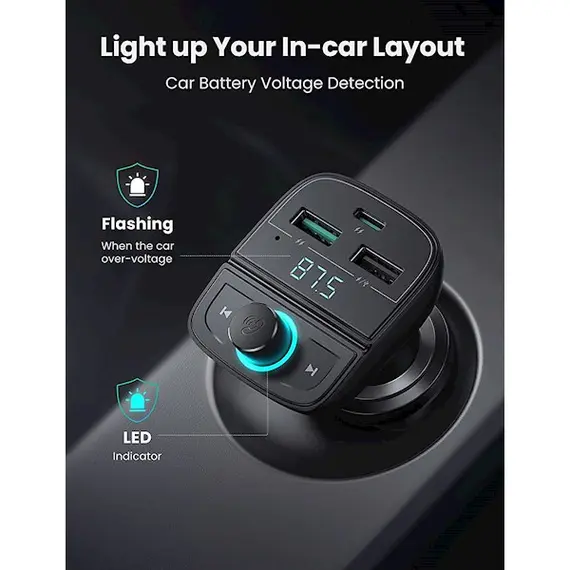 მობილურის დამტენი UGREEN CD229 (80910) Bluetooth Car Charger BT5.0, PD, QC3.0, USB Flash Drive, TF, Black , 6 image - Primestore.ge