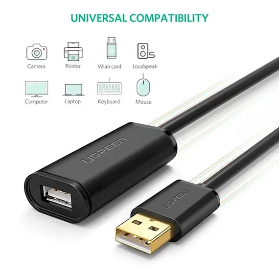 USB დამაგრძელებელი UGREEN (10321) USB Male to USB Female Active Extension Cable with Chipset 10m (Black) , 4 image - Primestore.ge