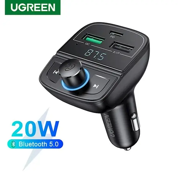 მობილურის დამტენი UGREEN CD229 (80910) Bluetooth Car Charger BT5.0, PD, QC3.0, USB Flash Drive, TF, Black , 3 image - Primestore.ge