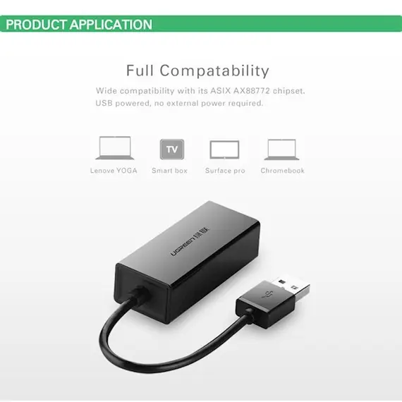 ლან ადაპტერი UGREEN EA20254 (20254) USB to LAN 10/100Mbps Ethernet Adapter (Black) , 4 image - Primestore.ge