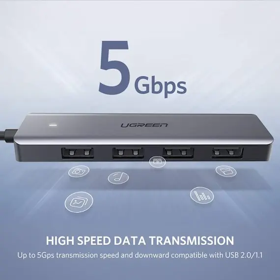 USB ჰაბი UGREEN CM219 (50985) UGREEN USB 3.0 4 Ports USB Hub Gray , 2 image - Primestore.ge