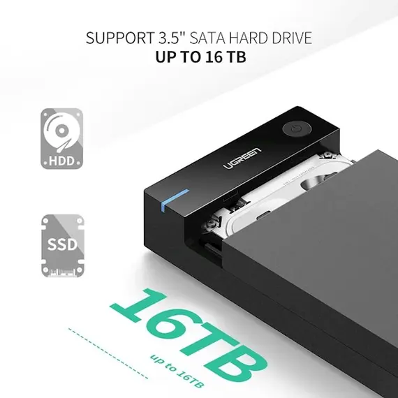 მყარი დისკის ქეისი UGREEN US222 (50422) USB 3.5 Inch HDD Enclosure SSD SATA USB 3.0 power Adapter , 4 image - Primestore.ge