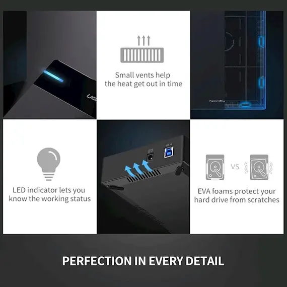 მყარი დისკის ქეისი UGREEN US222 (50422) USB 3.5 Inch HDD Enclosure SSD SATA USB 3.0 power Adapter , 8 image - Primestore.ge