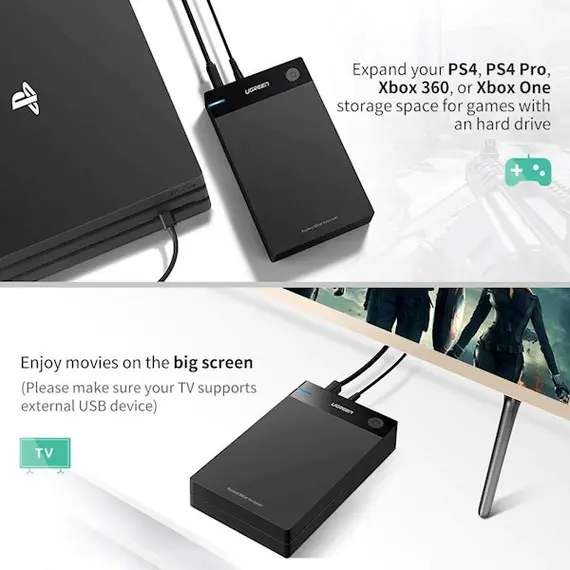 მყარი დისკის ქეისი UGREEN US222 (50422) USB 3.5 Inch HDD Enclosure SSD SATA USB 3.0 power Adapter , 7 image - Primestore.ge