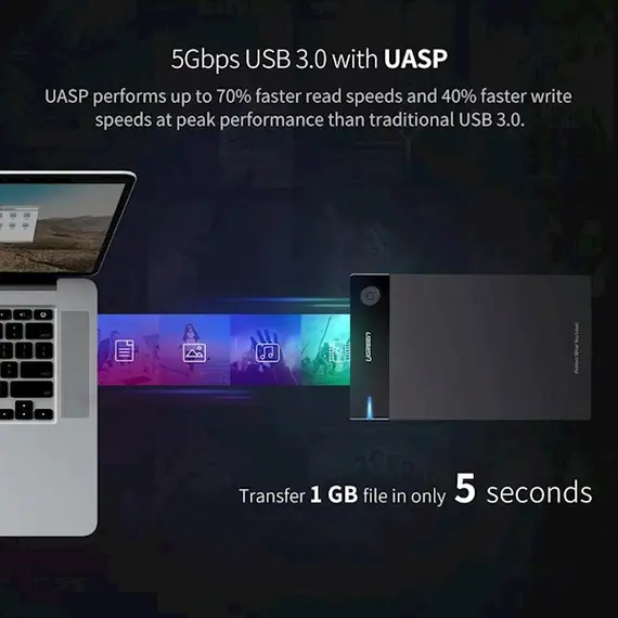 მყარი დისკის ქეისი UGREEN US222 (50422) USB 3.5 Inch HDD Enclosure SSD SATA USB 3.0 power Adapter , 5 image - Primestore.ge