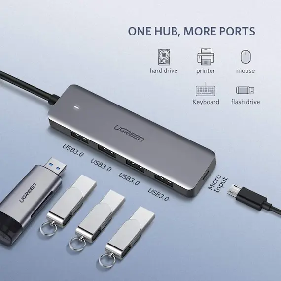 USB ჰაბი UGREEN CM219 (50985) UGREEN USB 3.0 4 Ports USB Hub Gray , 3 image - Primestore.ge