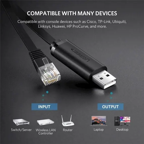 USB LAN კაბელი UGREEN CM204 (50773) USB to RJ45 Console RS232 Cable Serial Adapter for Router 1.5m USB RJ 45 8P8C Console Converter USB Cable - Primestore.ge