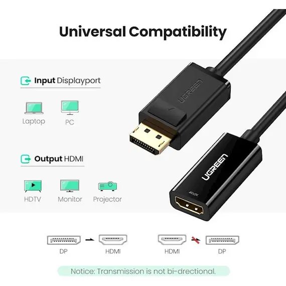 ადაპტერი UGREEN MM137 (40363) DisplayPort to HDMI Female Converter 4K*2K 25cm (Black) , 4 image - Primestore.ge