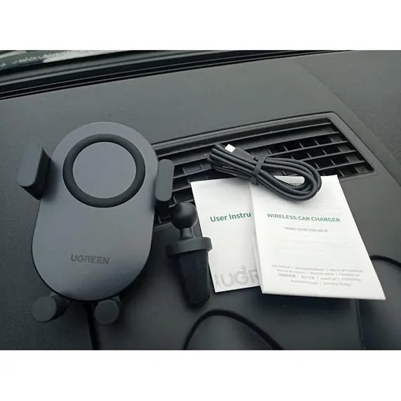 მობილურის დამტენი UGREEN CD256 (40118) Wireless Car Charger, 15W Auto Induction Phone Holder, Black , 4 image - Primestore.ge