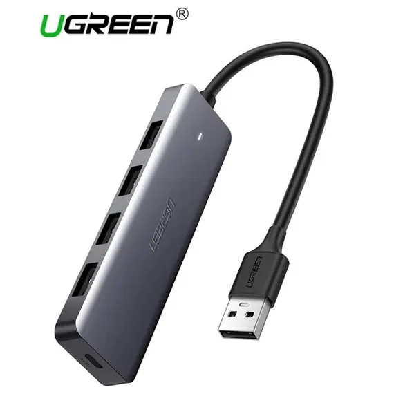 USB ჰაბი UGREEN CM219 (50985) UGREEN USB 3.0 4 Ports USB Hub Gray  - Primestore.ge