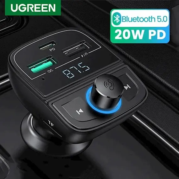 მობილურის დამტენი UGREEN CD229 (80910) Bluetooth Car Charger BT5.0, PD, QC3.0, USB Flash Drive, TF, Black , 4 image - Primestore.ge