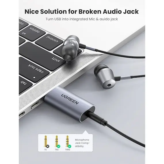 USB ხმის ბარათი UGREEN USB 2.0 to 3.5mm Audio Adapter (CM383) 80864 , 3 image - Primestore.ge