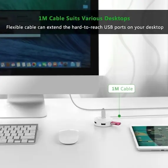 USB ჰაბი UGREEN CR106 (20270) USB 2.0 4 PORTS HUB 1M WHITE , 5 image - Primestore.ge