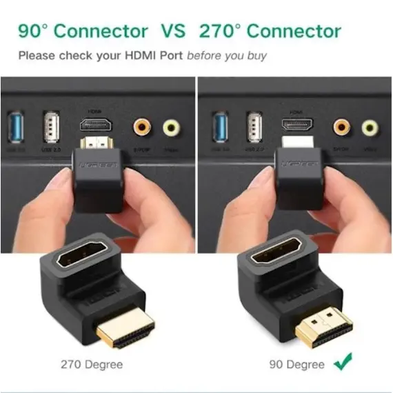 კუთხის HDMI ადაპტერი UGREEN HD112 (20109) HDMI Male to Female Adapter Down , 4 image - Primestore.ge