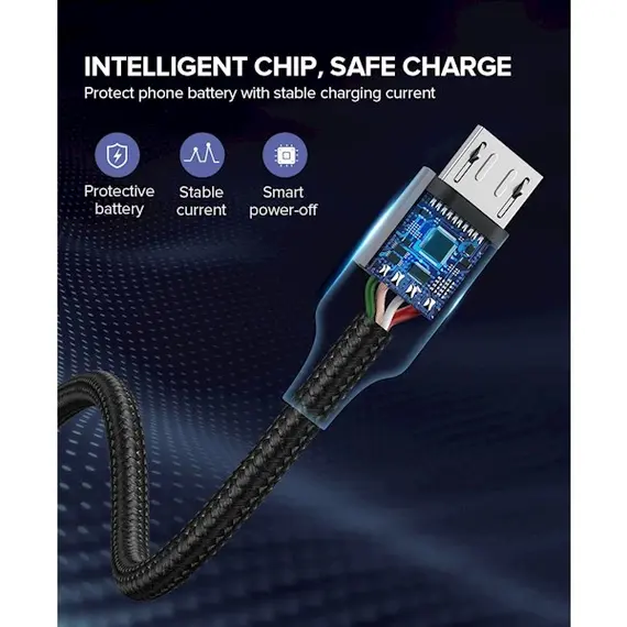USB კაბელი UGREEN US290 (60147) USB 2.0 A to Micro USB Cable Nickel Plating Aluminum Braid 1.5m (Black) , 7 image - Primestore.ge