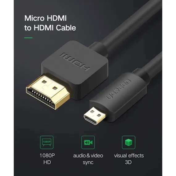 HDMI კაბელი UGREEN HD127 (30102) Micro HDMI to HDMI Cable 1.5m (Black) , 6 image - Primestore.ge