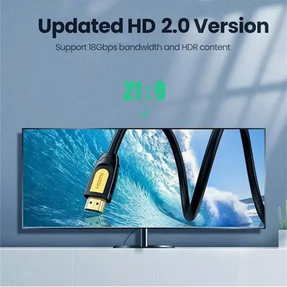HDMI კაბელი UGREEN HD101 (10130) Round Cable 3m (Yellow/Black) , 5 image - Primestore.ge