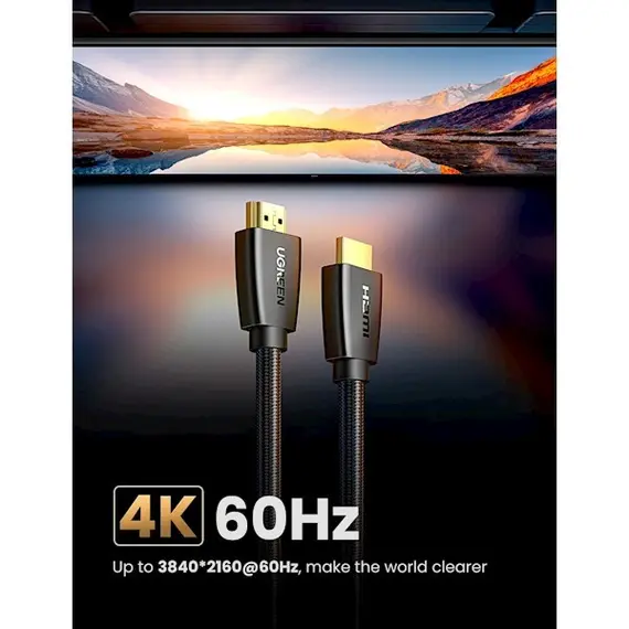 HDMI კაბელი UGREEN HD118 (40409) 4K UHD High Speed HDMI 2.0 Cable, 1.5m, Black , 7 image - Primestore.ge