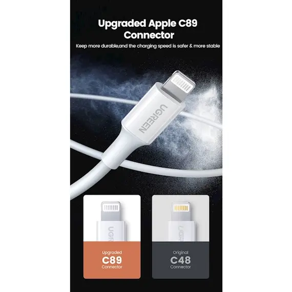 კაბელი UGREEN USB-A Male to Lightning Male Cable Nickel Plating ABS Shell 1m (Black) , 4 image - Primestore.ge