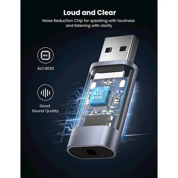 USB ხმის ბარათი UGREEN USB 2.0 to 3.5mm Audio Adapter (CM383) 80864 , 4 image - Primestore.ge