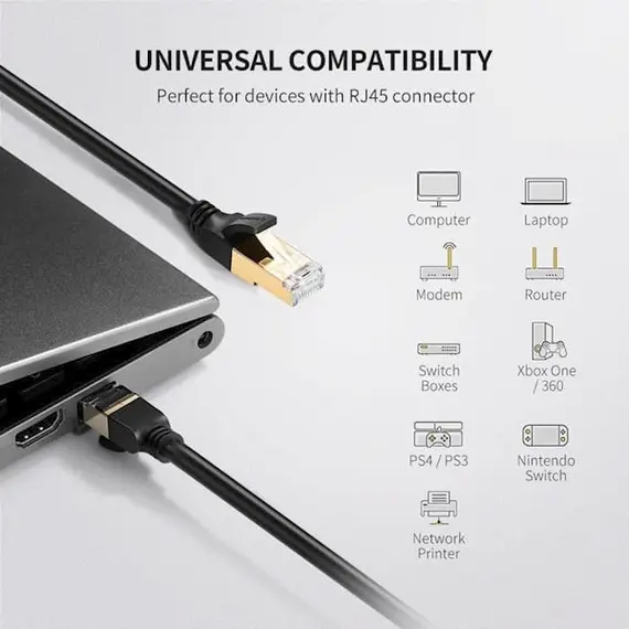 ქსელის კაბელი UGREEN NW107 (11229) Cat7 Patch Cord STP Ethernet Lan Cable 0.5m (Black) , 6 image - Primestore.ge