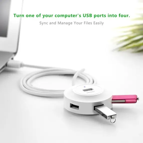 USB ჰაბი UGREEN CR106 (20270) USB 2.0 4 PORTS HUB 1M WHITE , 2 image - Primestore.ge