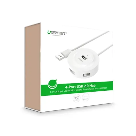 USB ჰაბი UGREEN CR106 (20270) USB 2.0 4 PORTS HUB 1M WHITE , 7 image - Primestore.ge