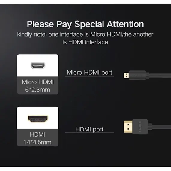 HDMI კაბელი UGREEN HD127 (30102) Micro HDMI to HDMI Cable 1.5m (Black) , 3 image - Primestore.ge