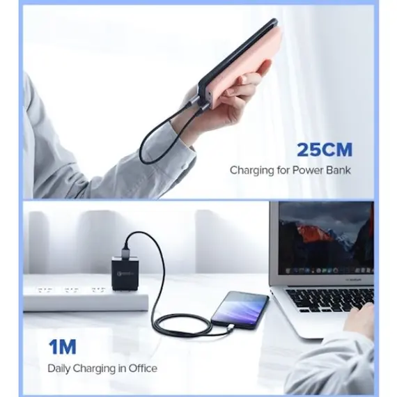 USB კაბელი Ugreen US288 (60126) UGREEN USB 2.0 A to Type C Cable Nickel Plating Aluminum Braid 1m (Black) , 2 image - Primestore.ge