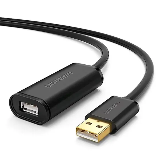 USB დამაგრძლებელი UGREEN US121 (10319) USB 2.0 Active Extension Cable with Chipset 5m (Black)  - Primestore.ge