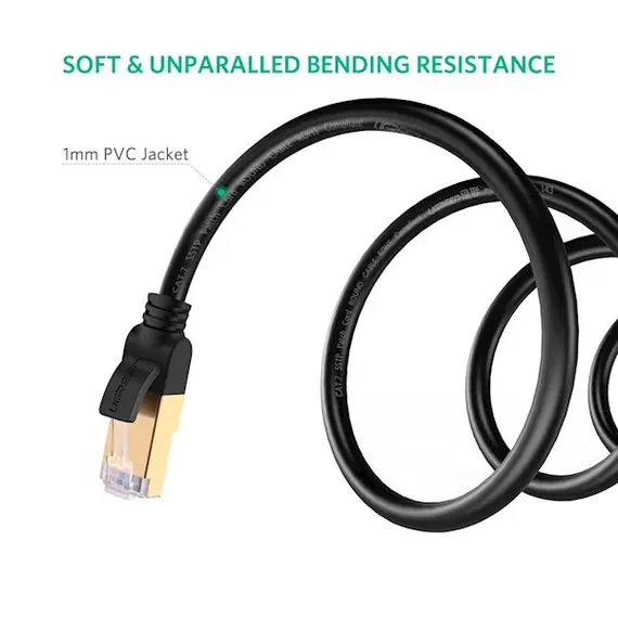 ქსელის კაბელი UGREEN NW107 (11229) Cat7 Patch Cord STP Ethernet Lan Cable 0.5m (Black) , 5 image - Primestore.ge
