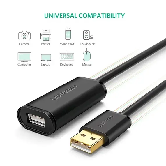 USB დამაგრძლებელი UGREEN US121 (10319) USB 2.0 Active Extension Cable with Chipset 5m (Black) , 10 image - Primestore.ge