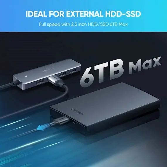 USB ჰაბი UGREEN 4-Port USB3.0 Hub with Micro¶USB Power Supply , 5 image - Primestore.ge