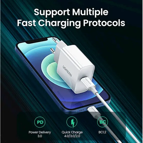 მობილურის დამტენი UGREEN CD137 (60450) Fast Charging Power Adapter with PD 18W EU (White) - Primestore.ge