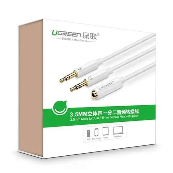 AUX კაბელი UGREEN AV140 (20897) 3.5mm Female to 2 Male Headphone Mic Audio Y Splitter Cable - White , 8 image - Primestore.ge