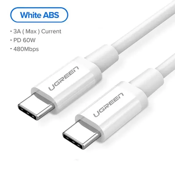USB კაბელი UGREEN 60518 USB 2.0 C M/M ABS Cover 1m (White) , 2 image - Primestore.ge