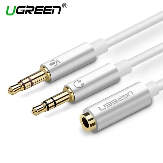 AUX კაბელი UGREEN AV140 (20897) 3.5mm Female to 2 Male Headphone Mic Audio Y Splitter Cable - White  - Primestore.ge